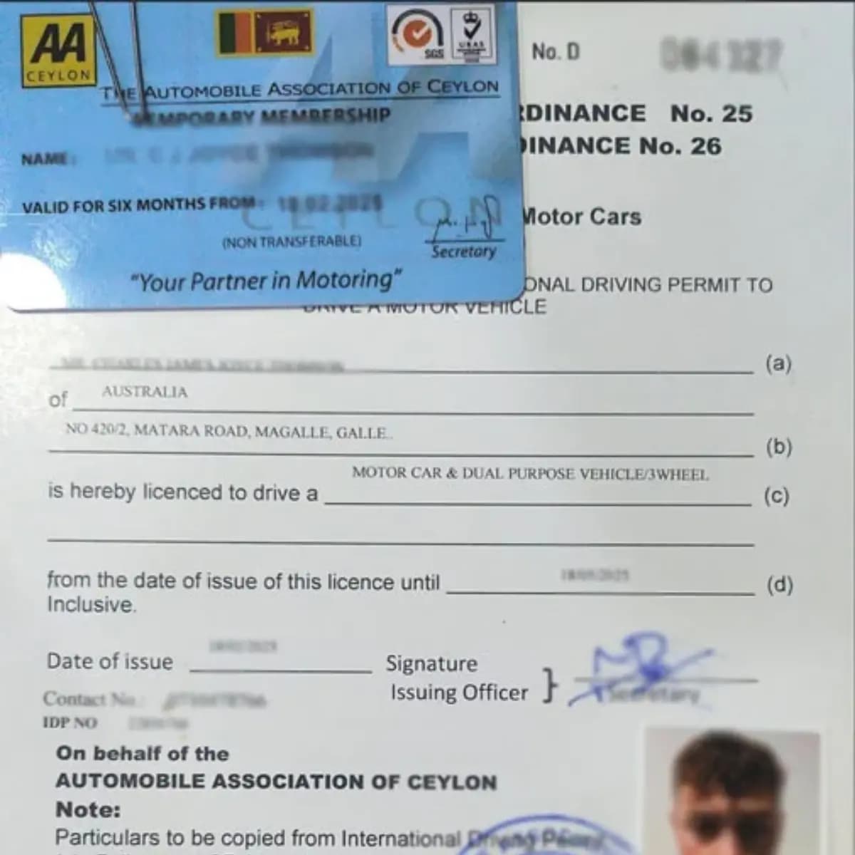 AAC driving permit for Sri Lanka