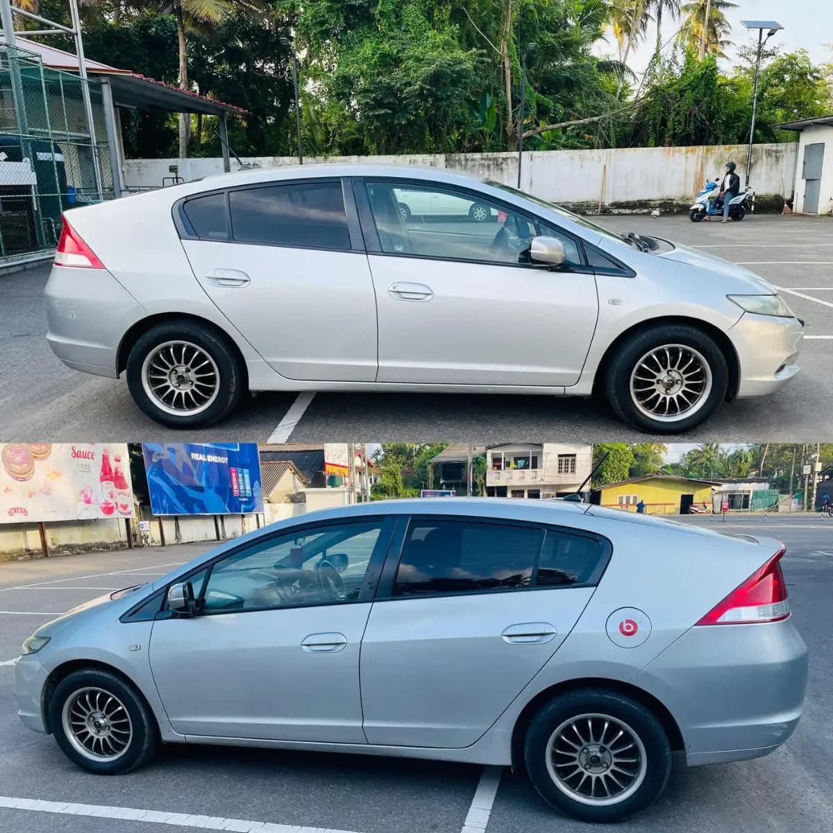 Side profile of a Honda Insight self-drive rental car from NOHA