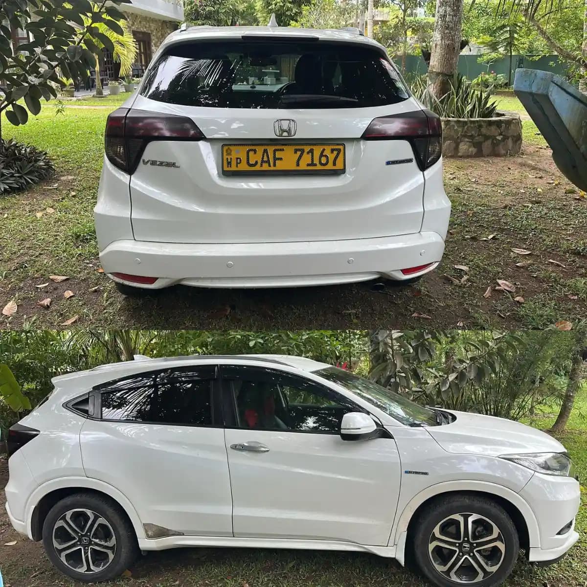 Rear and side profile of a Honda Vezel self-drive rental car from NOHA