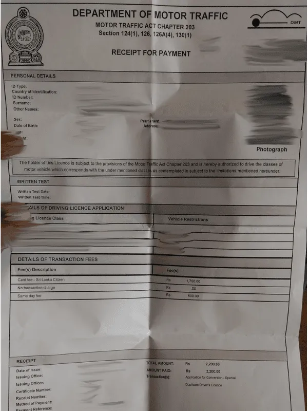 Sri Lankan driving permit for scooter rental