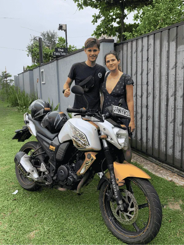 Yamaha FZ 150cc motorbike from NOHA parked on a coastal road near Galle, Sri Lanka